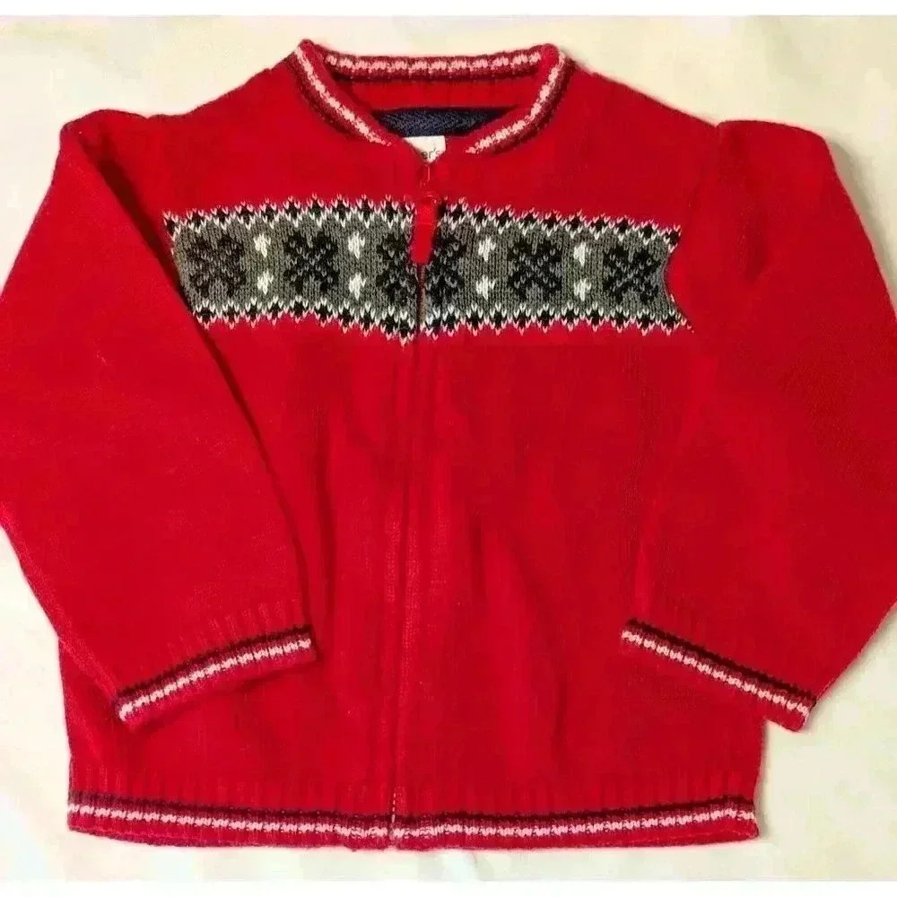 Vintage 18M Boy's Carter's Red & Gray Knit Zip Up Cardigan